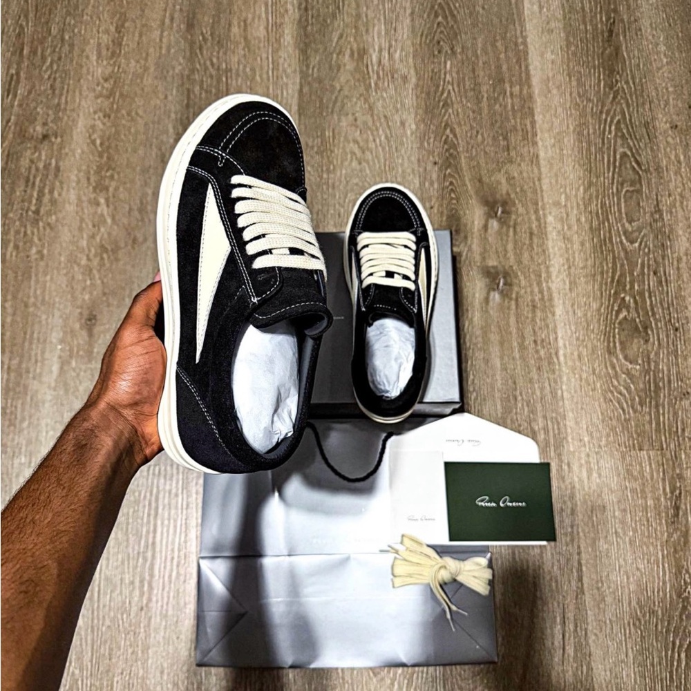 Rick Owens Black and Cream Athletic Shoes